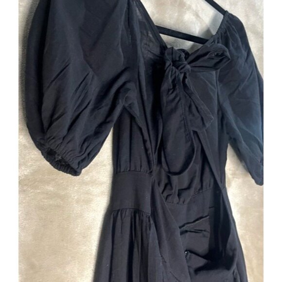 SHEIN Midi Black Backless Cut Out Puff Sleeve Self Tie Smocked Waist Scoop Neck - Picture 8 of 15